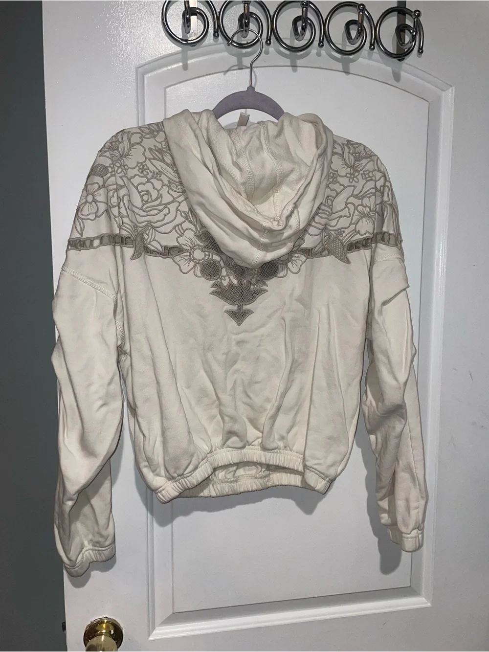 Free People Movement Logo Fast Lane Cream Floral Embroidered Half-Zip Sweatshirt
